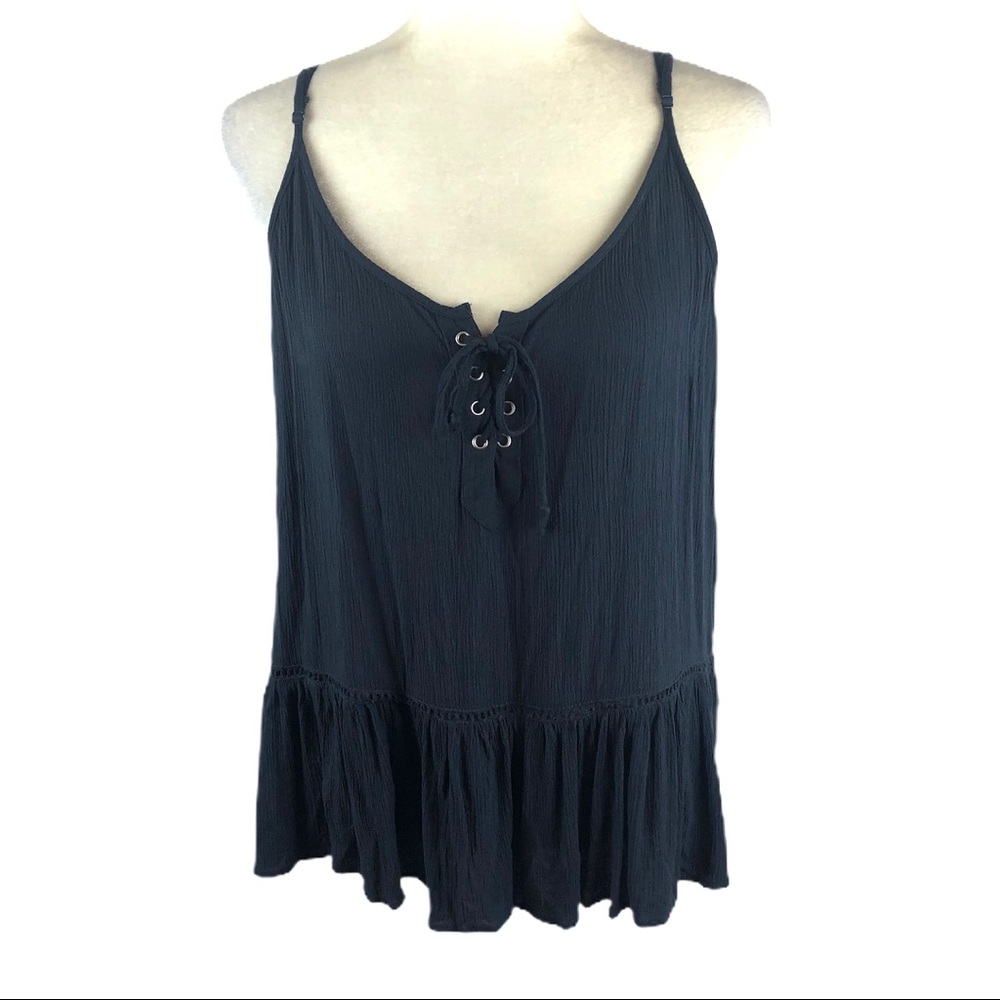 American Eagle Outfitters Gray Lace Up Peplum Tank - Picture 1 of 8